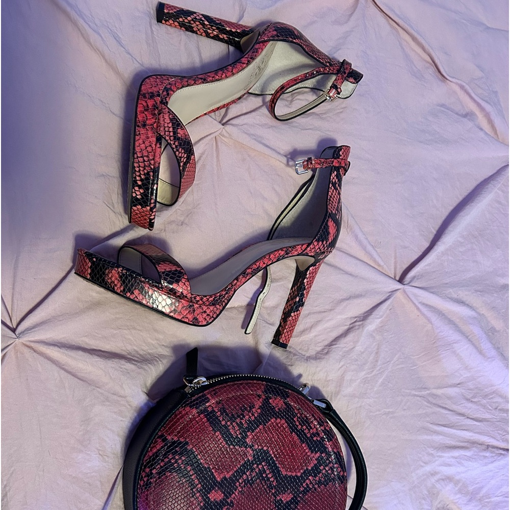 Vince Camuto watermelon Snakeskin heels and purse